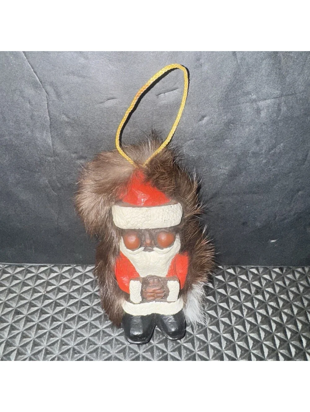 Vtg Alaskan Wooden Carved Eskimo Santa Christmas Ornament Nuni Doll Signed Kiana